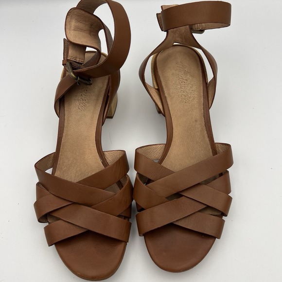 Madewell Lucy Sandal-‎ Brown Leather Strappy Block Heel In Size 8 - Picture 1 of 5